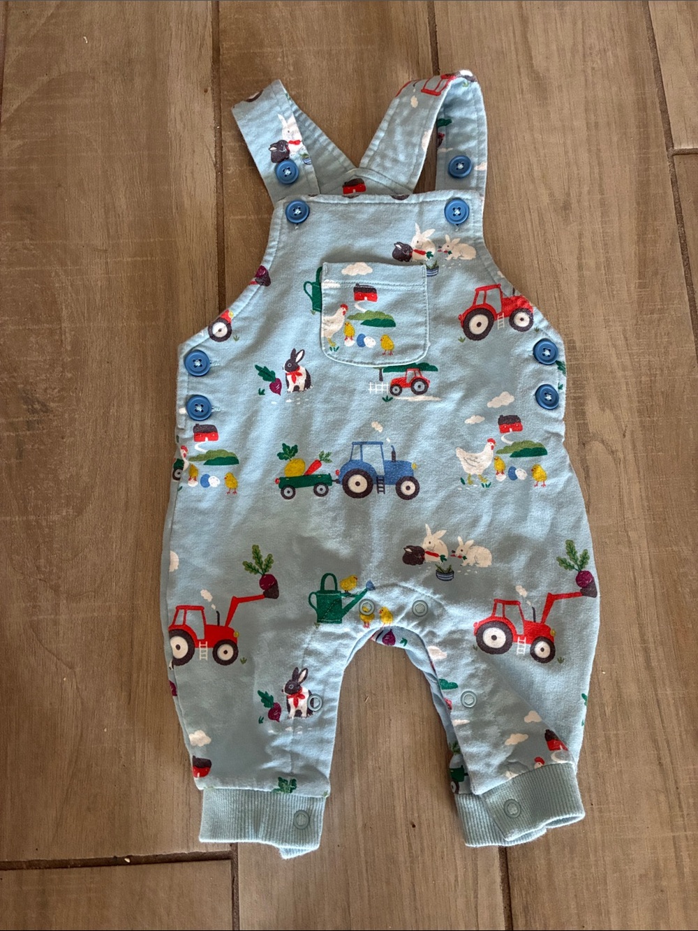 Baby Boden Light Blue Tractor & Farm Print Overalls 3-6 months